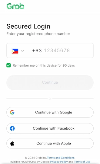 Step 3: Enter the phone number you registered your GrabPay account with.