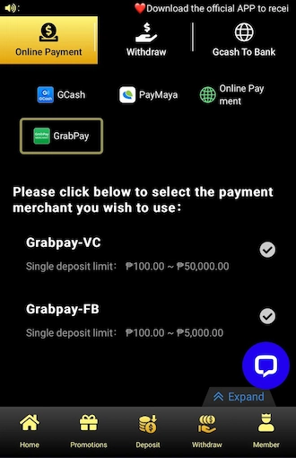 Step 1: Select the GrabPay option.